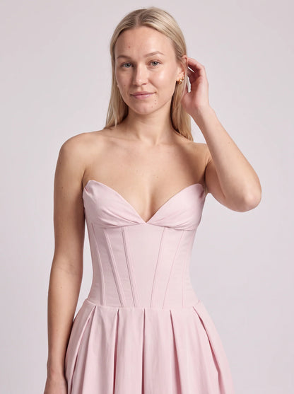 Maxi Dress Women - Pink Strapless Corset Bodice