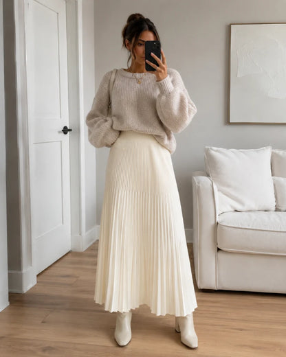 Maxi Dress Women - Pleated Knit with Elastic Waist