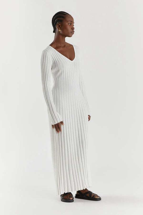 Maxi Dress Women - Ribbed Long Sleeve V-Neckline