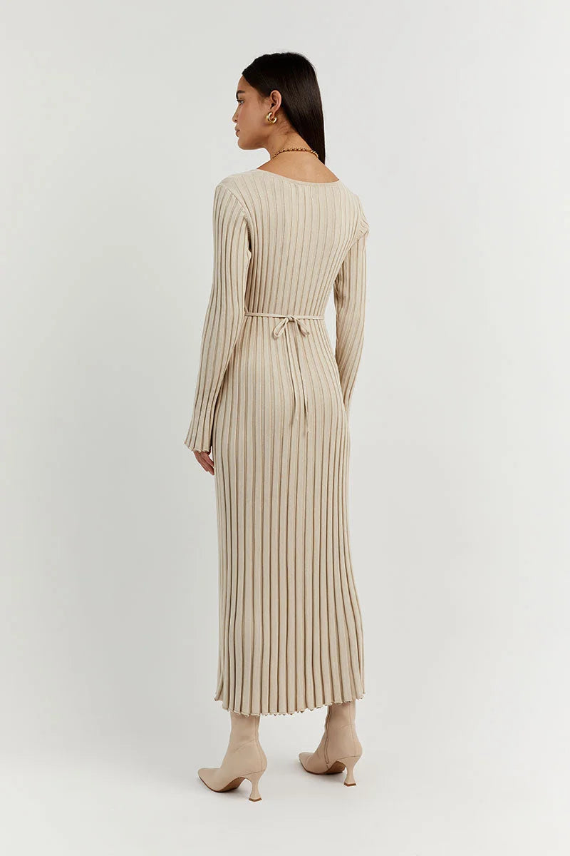 Maxi Dress Women - Ribbed Long Sleeve V-Neckline