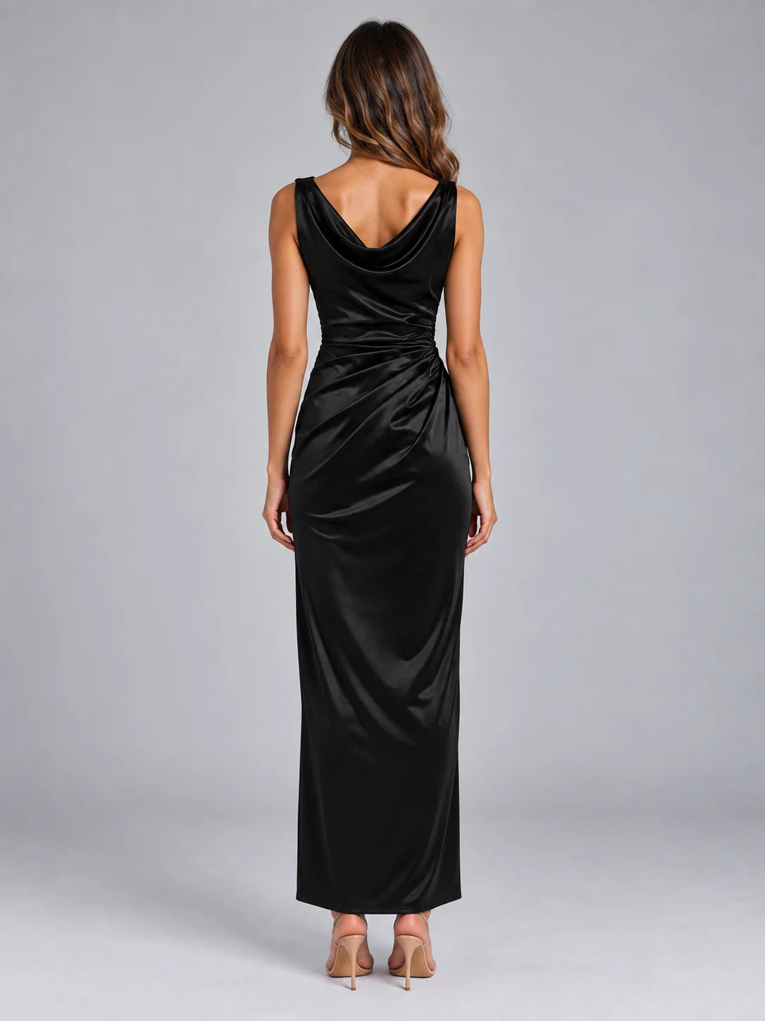 Maxi Dress Women - Satin Cowl Neck Sleeveless