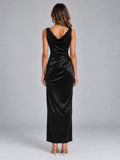 Maxi Dress Women - Satin Cowl Neck Sleeveless
