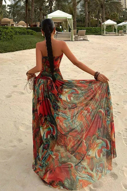 Maxi Dress Women - Strapless Marble Tiered Dress