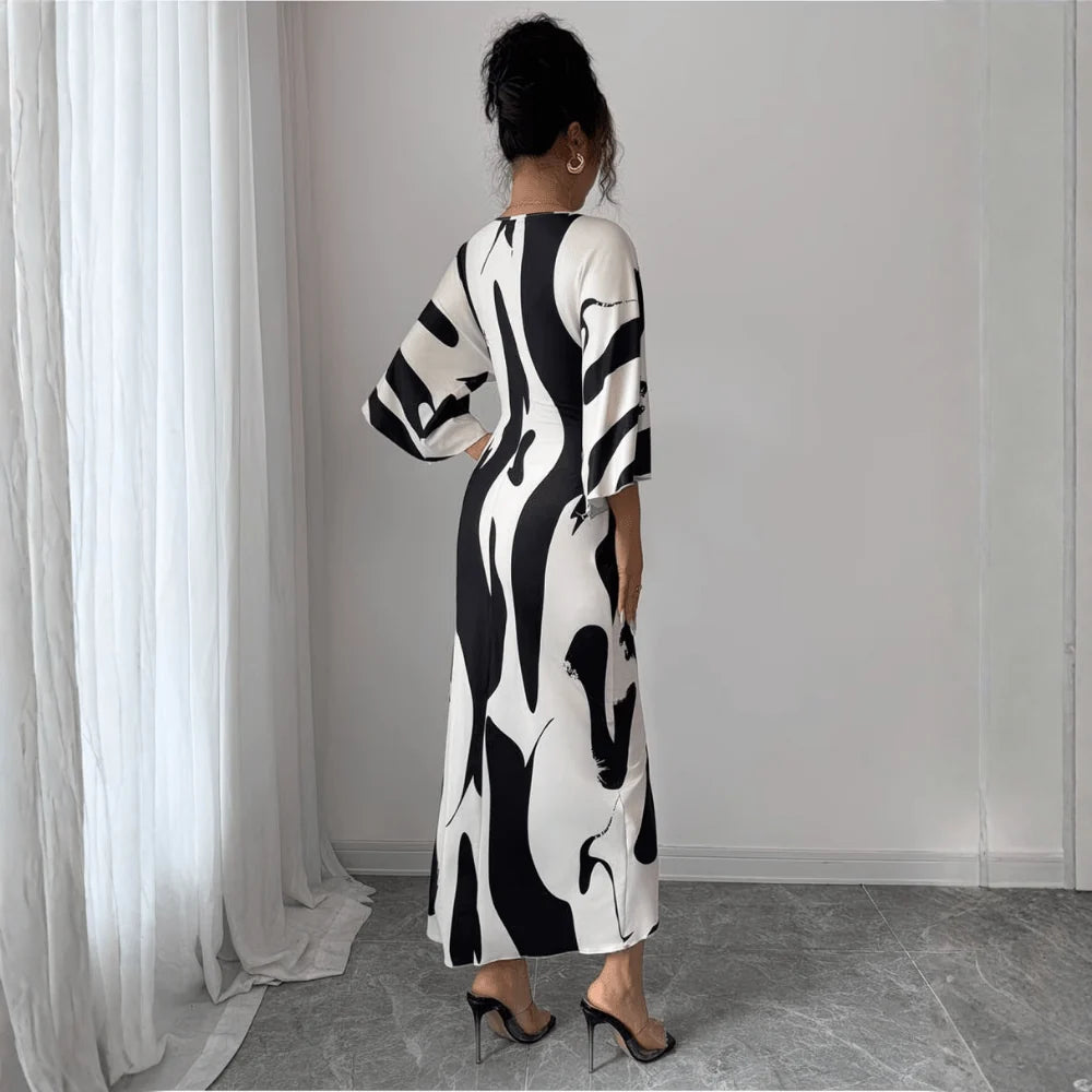 Midi Dress Women - Abstract Print Twist Waist