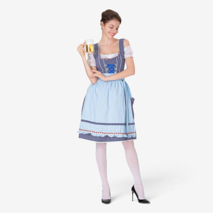 Midi Dress Women - Bavarian Dirndl Dress with Polka Dot Bodice and Ruffle Apron