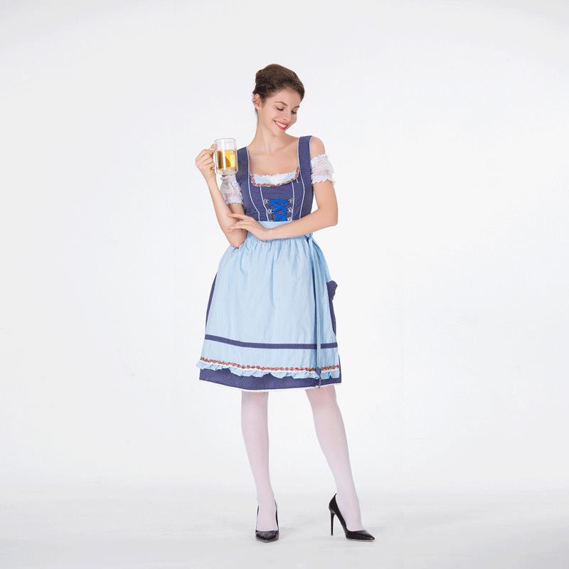 Midi Dress Women - Bavarian Dirndl Dress with Polka Dot Bodice and Ruffle Apron
