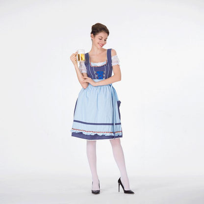 Midi Dress Women - Bavarian Dirndl Dress with Polka Dot Bodice and Ruffle Apron