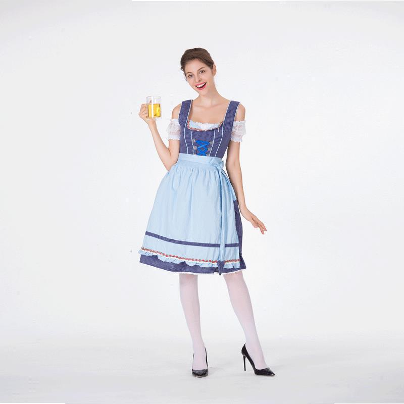 Midi Dress Women - Bavarian Dirndl Dress with Polka Dot Bodice and Ruffle Apron