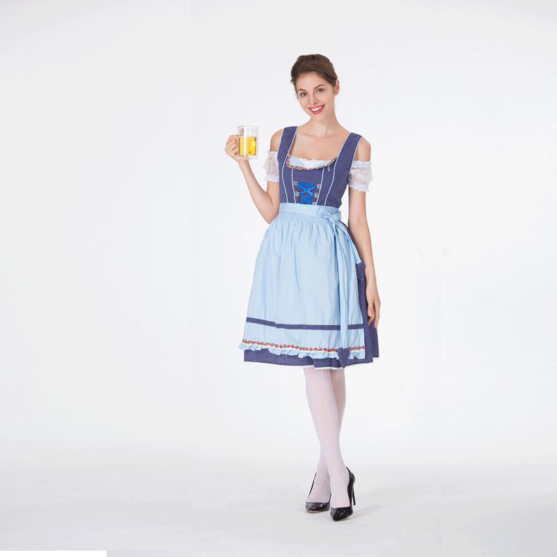 Midi Dress Women - Bavarian Dirndl Dress with Polka Dot Bodice and Ruffle Apron