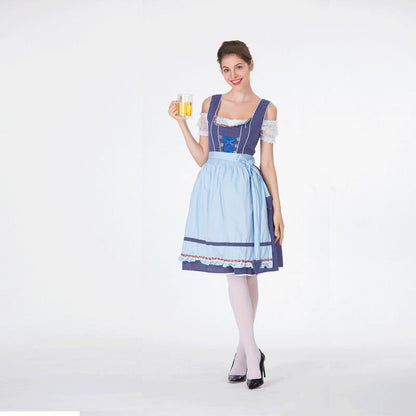 Midi Dress Women - Bavarian Dirndl Dress with Polka Dot Bodice and Ruffle Apron