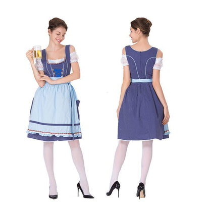 Midi Dress Women - Bavarian Dirndl Dress with Polka Dot Bodice and Ruffle Apron