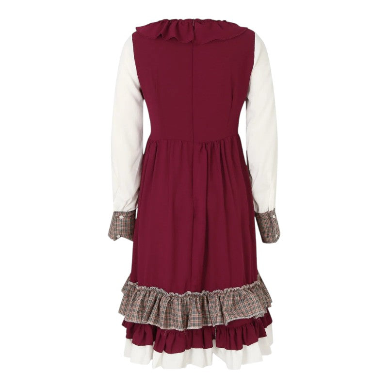 Midi Dress Women - Bavarian Folk Dress with Long Sleeves and Ruffle Hem Apron