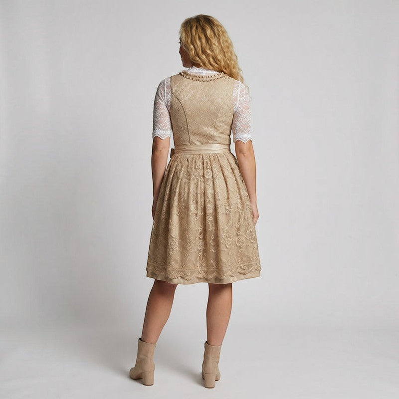 Midi Dress Women - Bavarian Lace Dirndl Dress with Button Bodice and Lace Blouse