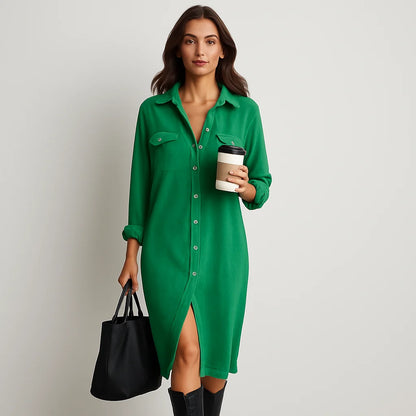 Midi Dress Women - Corduroy with Chest Pockets