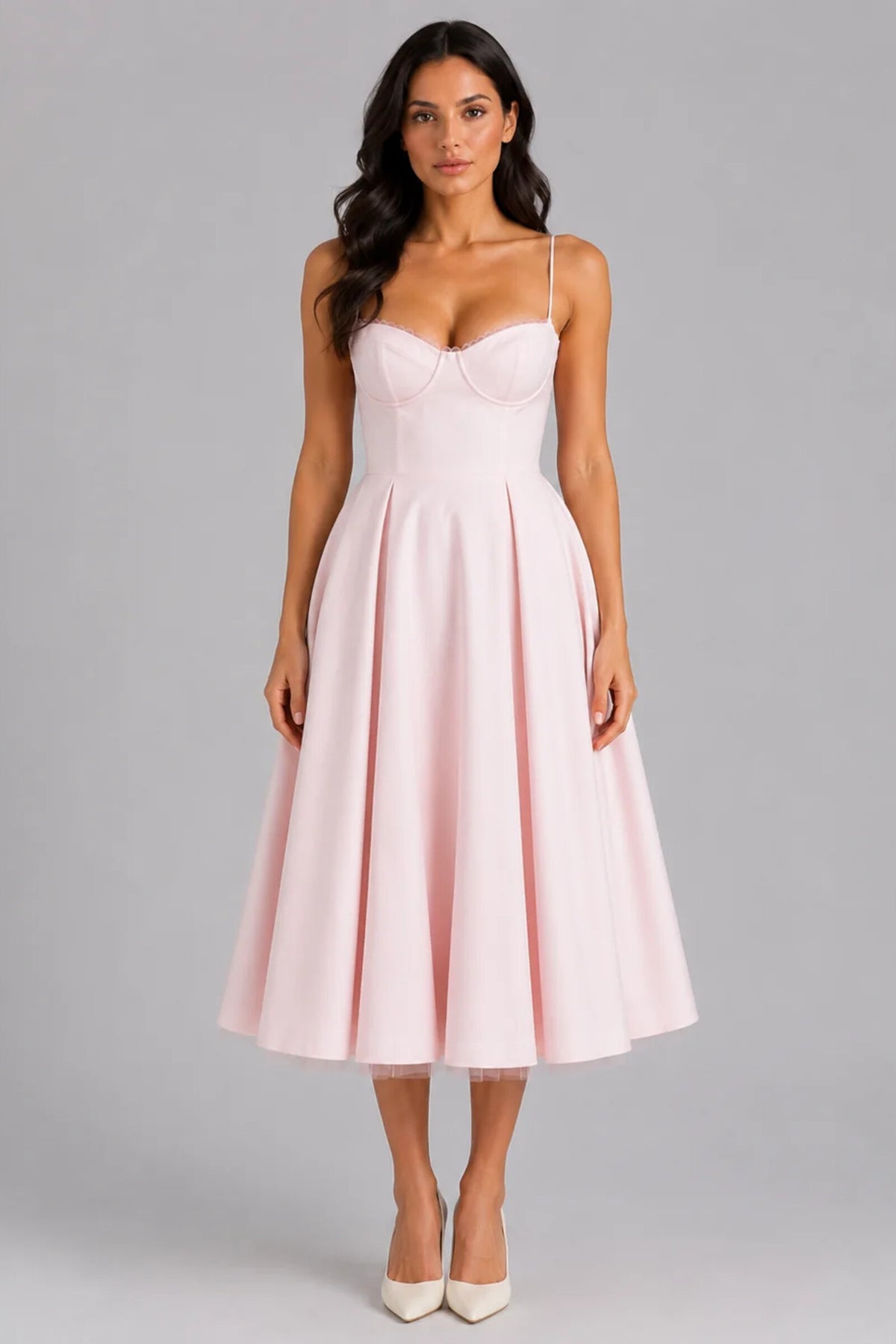 Midi Dress Women - Corset Bodice with Full Skirt