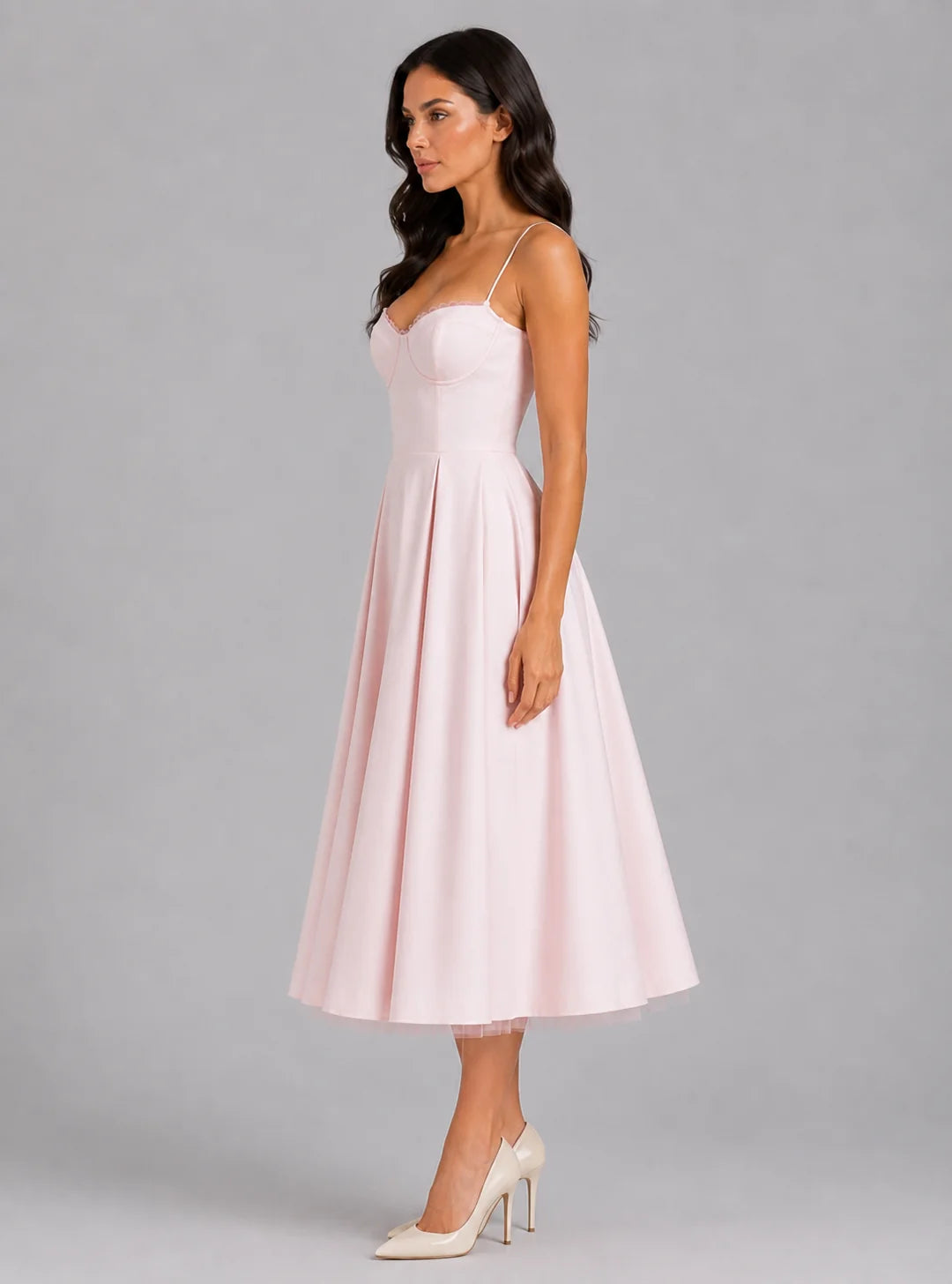 Midi Dress Women - Corset Bodice with Full Skirt