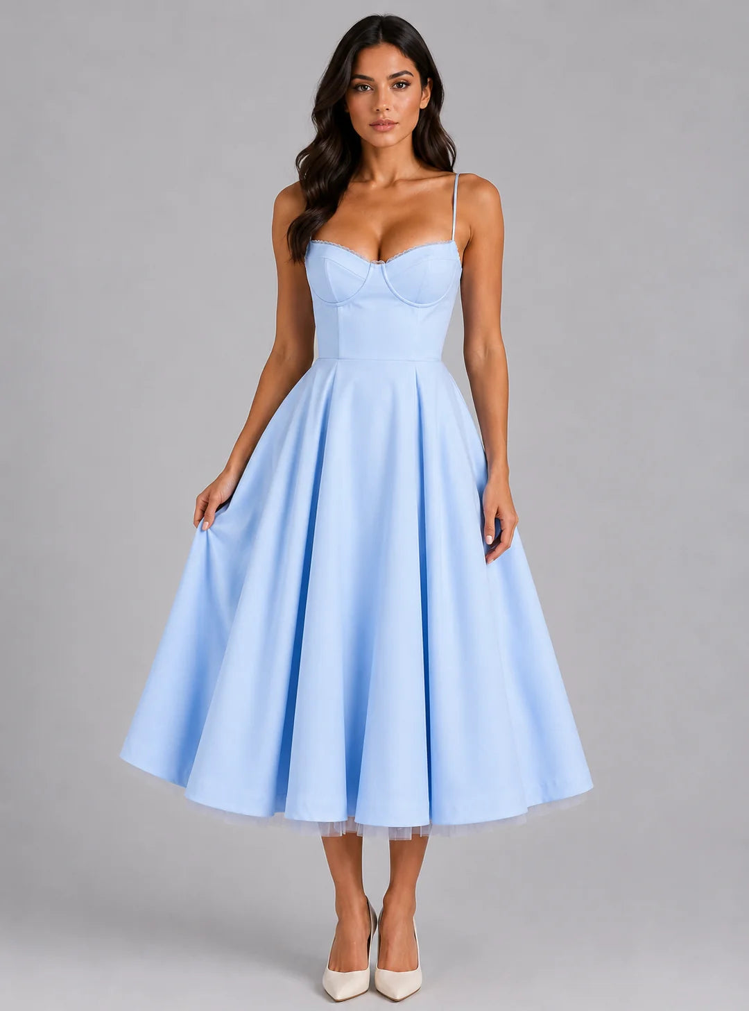 Midi Dress Women - Corset Bodice with Full Skirt