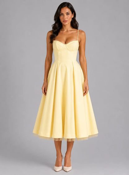 Midi Dress Women - Corset Bodice with Full Skirt