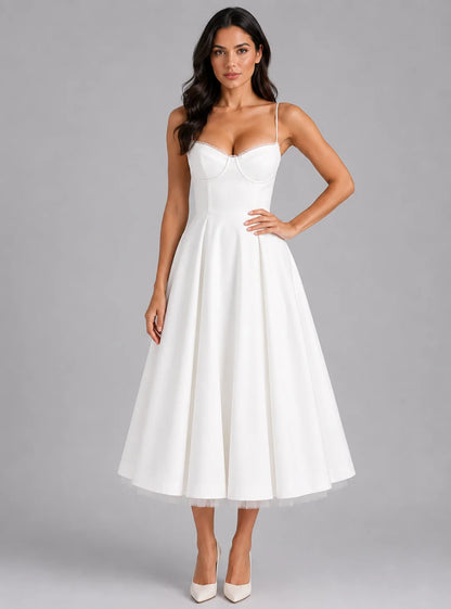 Midi Dress Women - Corset Bodice with Full Skirt