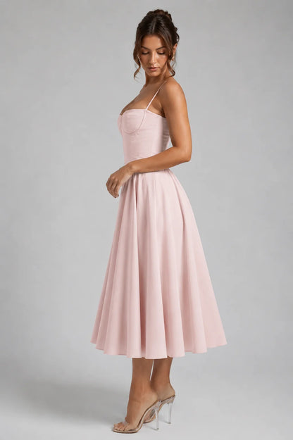 Midi Dress Women - Corset Bodice with Lace-Up Back