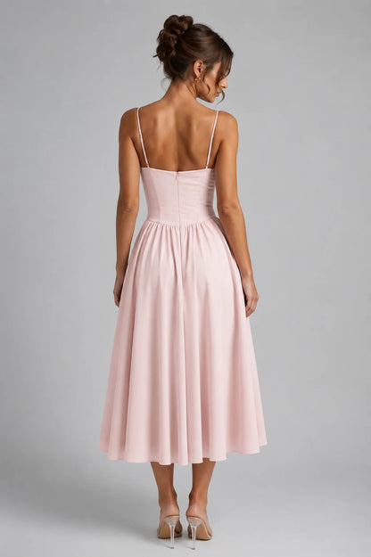 Midi Dress Women - Corset Bodice with Lace-Up Back