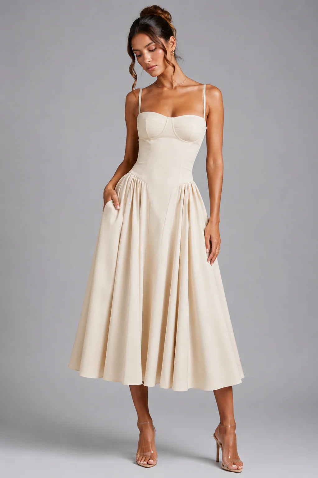 Midi Dress Women - Corset Bodice with Lace-Up Back