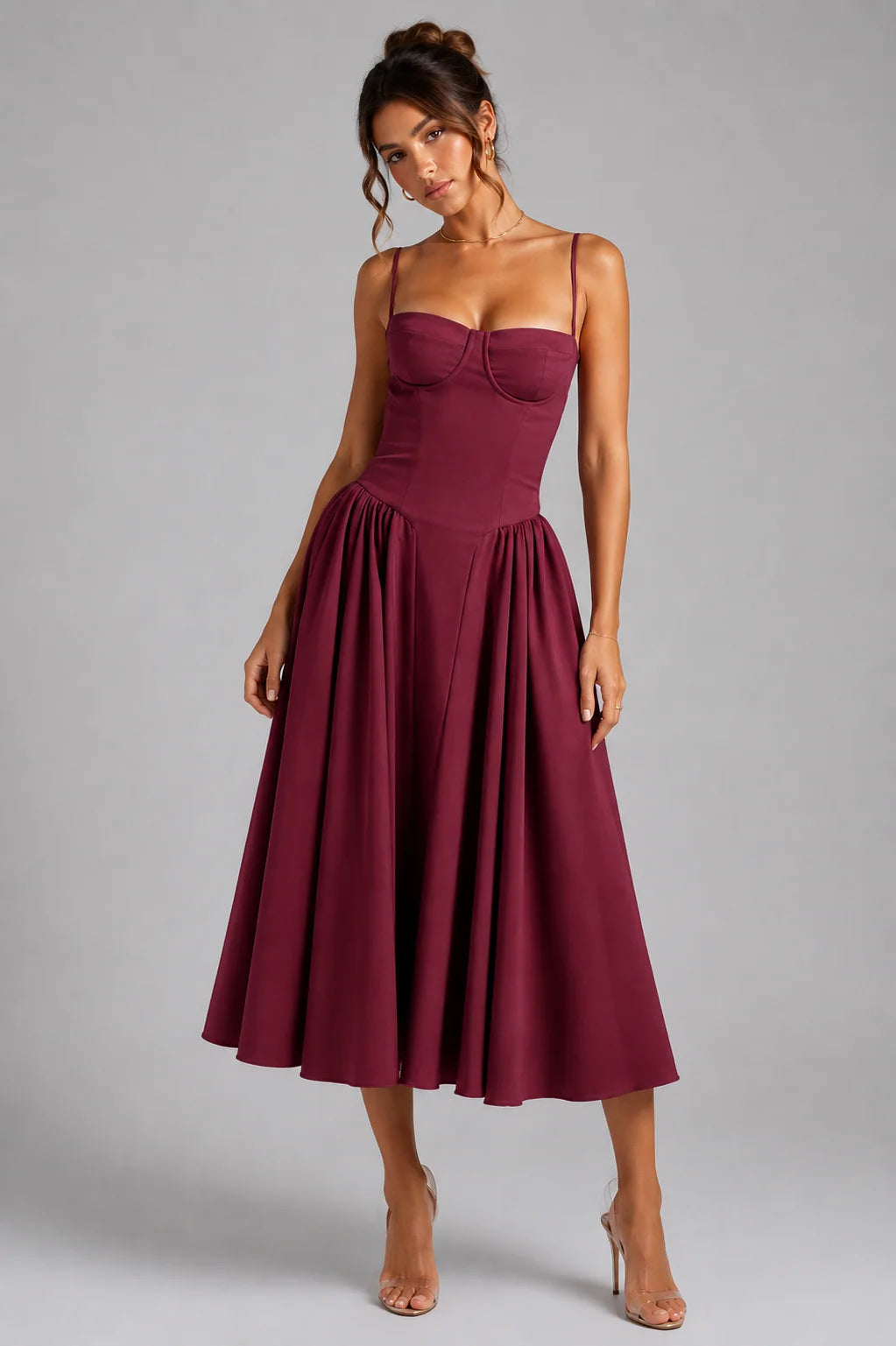 Midi Dress Women - Corset Bodice with Lace-Up Back