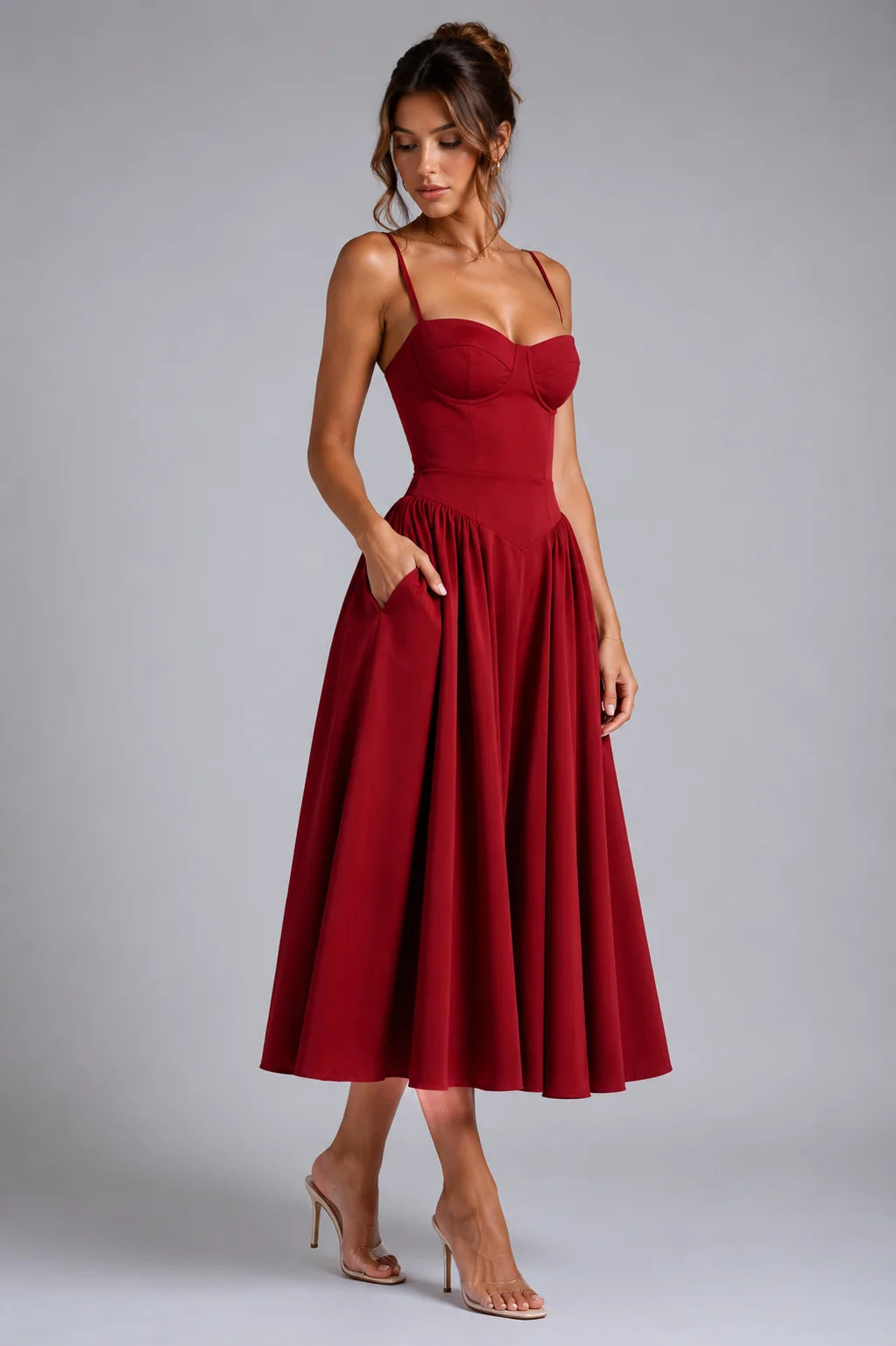 Midi Dress Women - Corset Bodice with Lace-Up Back