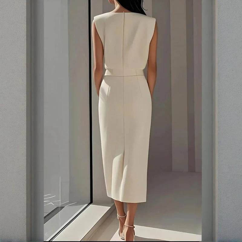 Midi Dress Women - Sculpted Waist with Front Slit