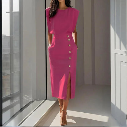 Midi Dress Women - Sculpted Waist with Front Slit