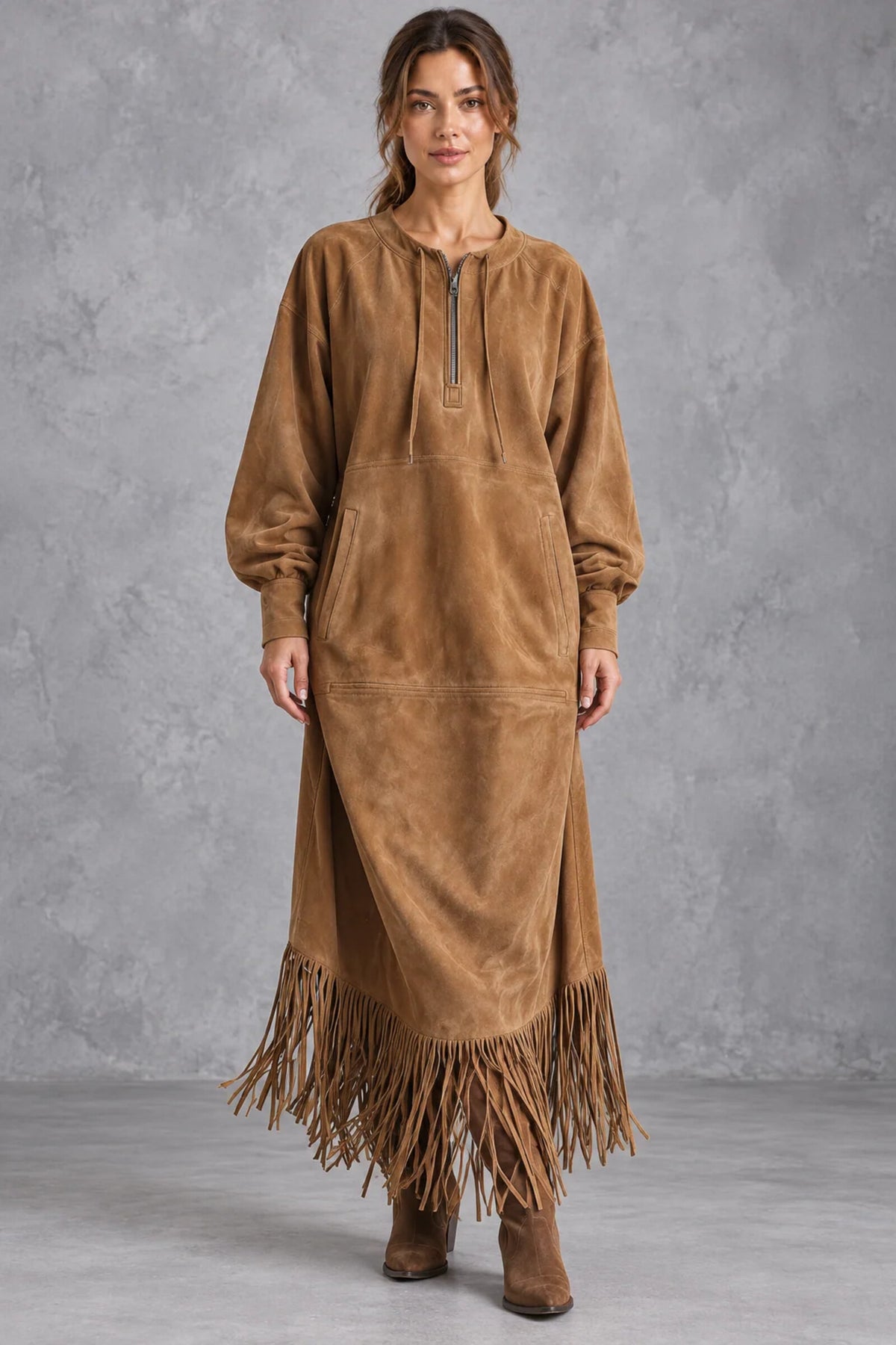 Midi Dress Women - Western Tassel Suede Dress
