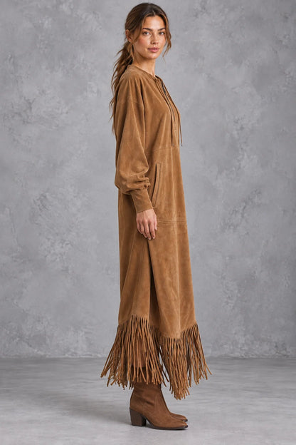 Midi Dress Women - Western Tassel Suede Dress