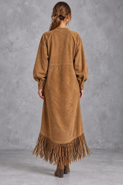 Midi Dress Women - Western Tassel Suede Dress