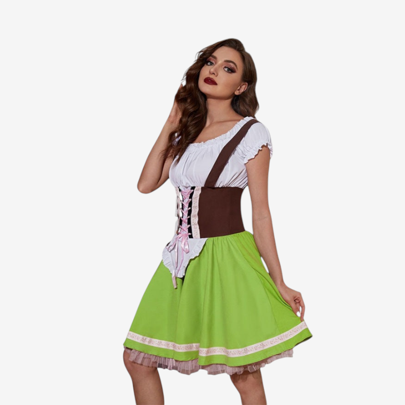 Mini Dress Women - Bavarian Dirndl Dress with Lace-Up Corset and Cold Shoulder Blouse