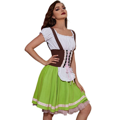 Mini Dress Women - Bavarian Dirndl Dress with Lace-Up Corset and Cold Shoulder Blouse