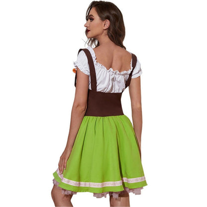 Mini Dress Women - Bavarian Dirndl Dress with Lace-Up Corset and Cold Shoulder Blouse
