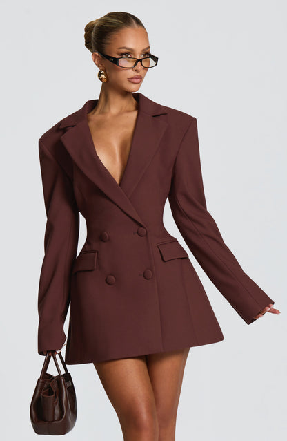 Mini Dress Women - Double Breasted Blazer Dress with Notch Lapels