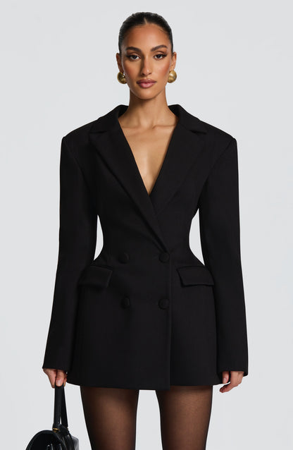 Mini Dress Women - Double Breasted Blazer Dress with Notch Lapels