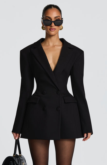 Mini Dress Women - Double Breasted Blazer Dress with Notch Lapels