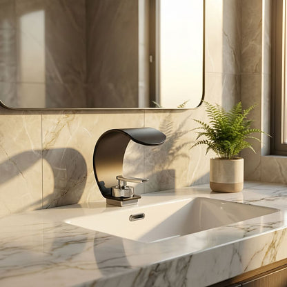 Mirror Waterfall Basin Tap – contemporary, single-hole installation