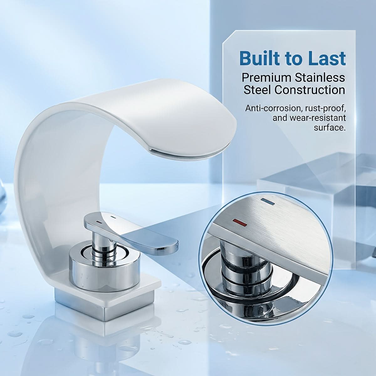 Mirror Waterfall Basin Tap – contemporary, single-hole installation