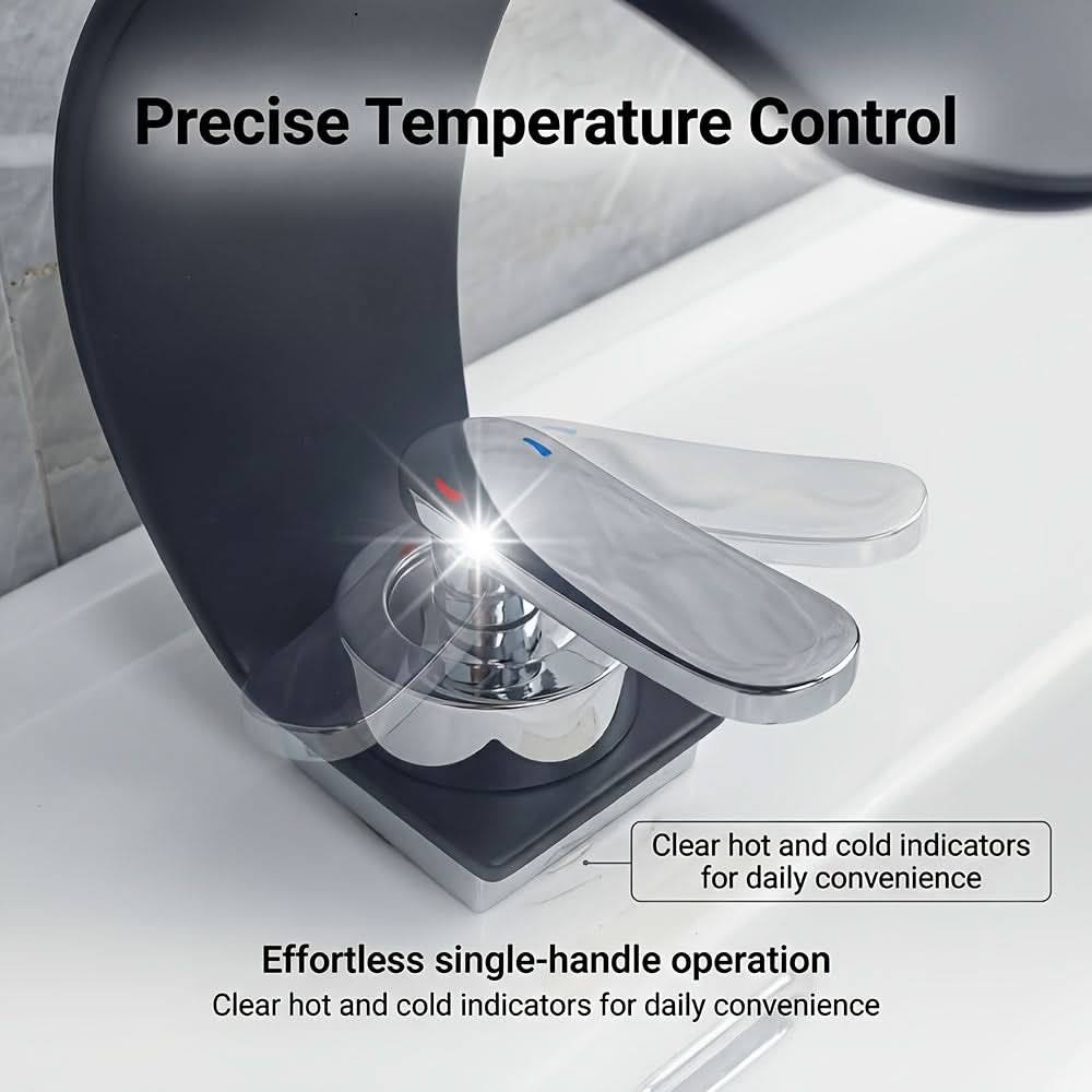 Mirror Waterfall Basin Tap – contemporary, single-hole installation