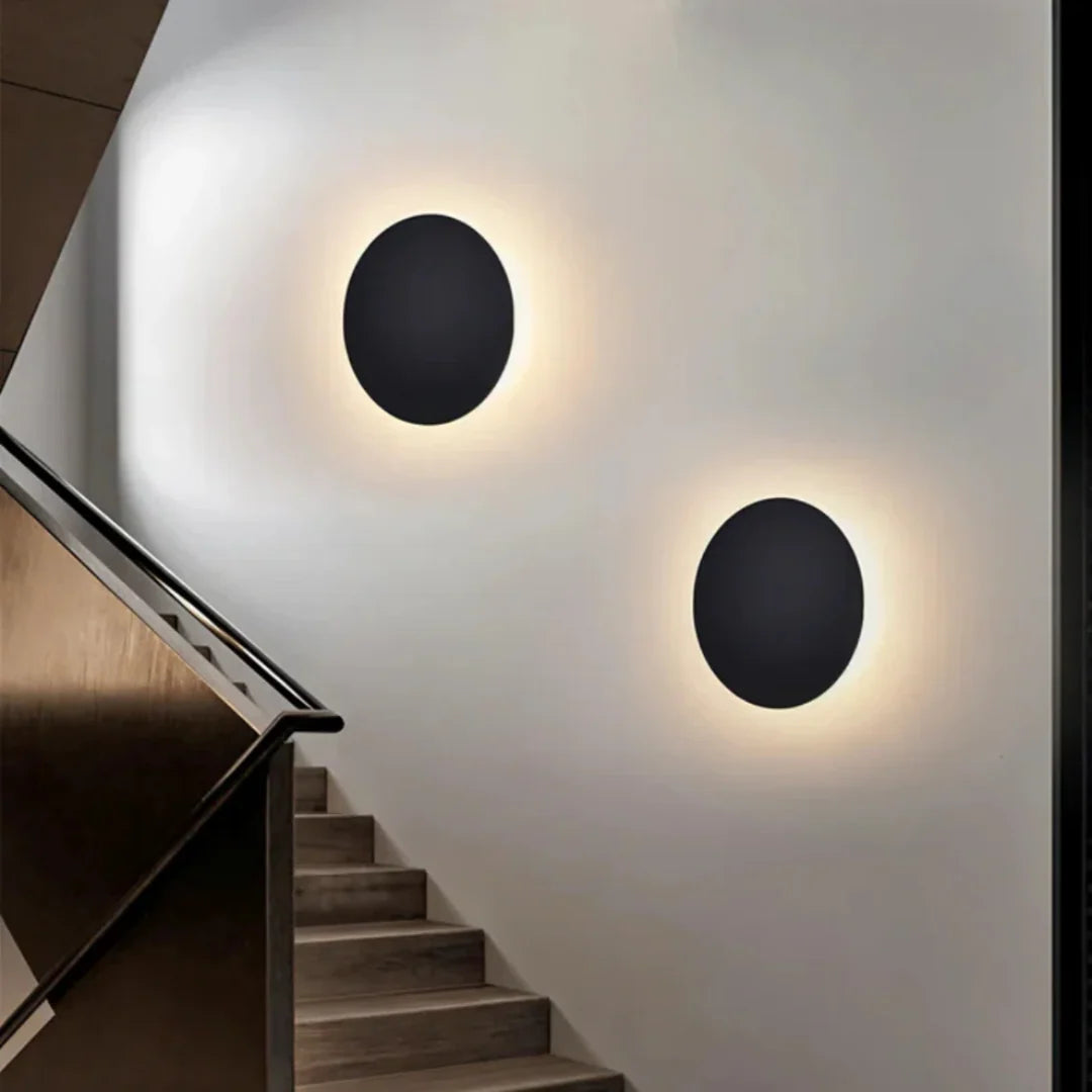 Modern Round Halo Wall Light – backlit glow, warm white, slim profile