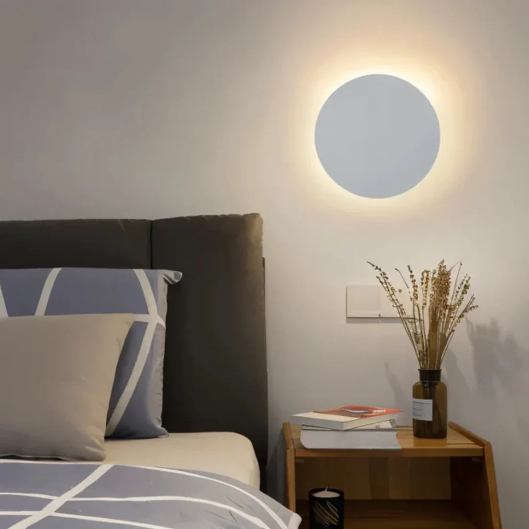 Modern Round Halo Wall Light – backlit glow, warm white, slim profile