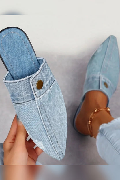 Mule Women - Structured Denim Slip-On with Pointed Toe