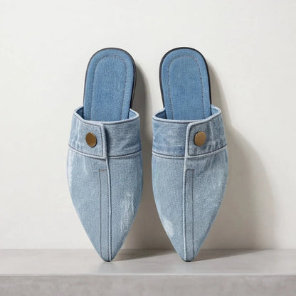 Mule Women - Structured Denim Slip-On with Pointed Toe