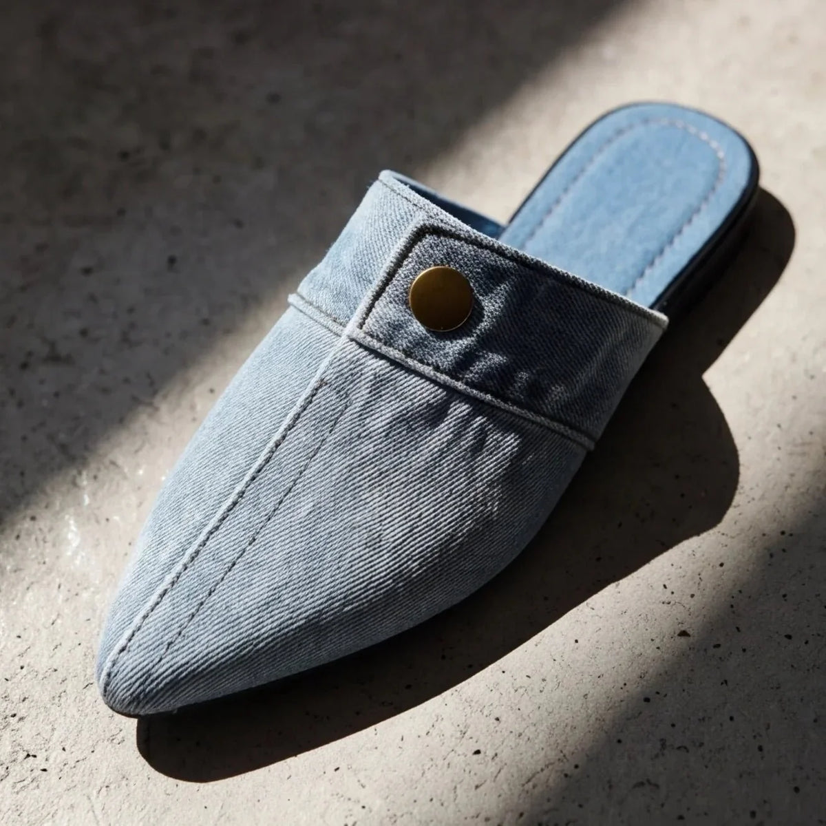 Mule Women - Structured Denim Slip-On with Pointed Toe