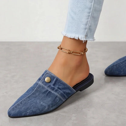 Mule Women - Structured Denim Slip-On with Pointed Toe