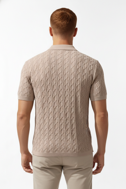 Polo Shirt Men - Knit Textured Casual Polo with Short Sleeves