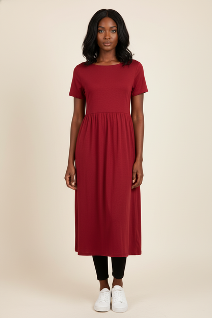 Maxi Dress Women - Cotton Casual Summer Dress with Cap Sleeves